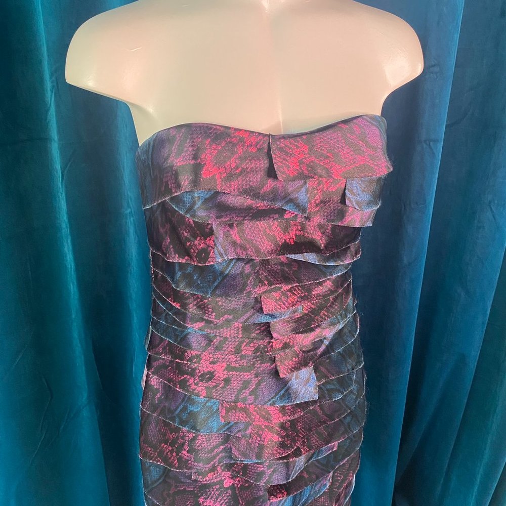 Bebe Snake Print Strapless Tiered Mini Dress - Picture 3 of 12